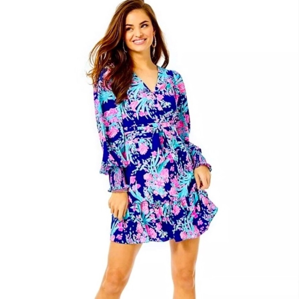 Lilly Pulitzer Vibrant Blue and Pink Long Sleeve Dress